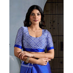 Load image into Gallery viewer, Women's Satin Crepe Printed Saree With Unstitched Blouse 5.5Mtr (Blue)