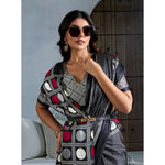 Load image into Gallery viewer, Women's Satin Crepe Printed Saree With Unstitched Blouse 5.5Mtr (Black)
