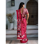Load image into Gallery viewer, Women's Satin Crepe Printed Saree With Unstitched Blouse 5.5Mtr (Red)