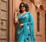Load image into Gallery viewer, Women's Satin Crepe Printed Saree With Unstitched Blouse 5.5Mtr (Sky Blue)