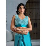 Load image into Gallery viewer, Women's Satin Crepe Printed Saree With Unstitched Blouse 5.5Mtr (Sky Blue)