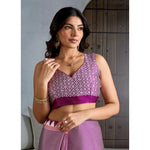 Load image into Gallery viewer, Women's Satin Crepe Printed Saree With Unstitched Blouse 5.5Mtr (Purple)