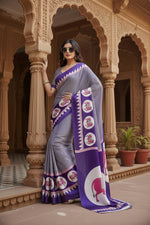 Load image into Gallery viewer, Women's Satin Crepe Printed Saree With Unstitched Blouse 5.5Mtr (Blue)