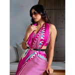 Load image into Gallery viewer, Women's Satin Crepe Printed Saree With Unstitched Blouse 5.5Mtr (Pink)