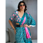 Load image into Gallery viewer, Women's Satin Crepe Printed Saree With Unstitched Blouse 5.5Mtr (Sky Blue)