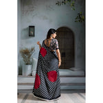 Load image into Gallery viewer, Women's Satin Crepe Printed Saree With Unstitched Blouse 5.5Mtr (Black)