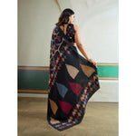 Load image into Gallery viewer, Women's Satin Crepe Printed Saree With Unstitched Blouse 5.5Mtr (Black)