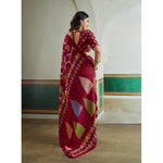 Load image into Gallery viewer, Women's Satin Crepe Printed Saree With Unstitched Blouse 5.5Mtr (Maroon)