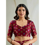 Load image into Gallery viewer, Women's Satin Crepe Printed Saree With Unstitched Blouse 5.5Mtr (Maroon)