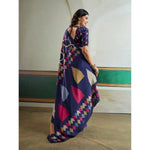 Load image into Gallery viewer, Women's Satin Crepe Printed Saree With Unstitched Blouse 5.5Mtr (Navy Blue)
