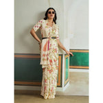 Load image into Gallery viewer, Women's Satin Crepe Printed Saree With Unstitched Blouse 5.5Mtr (Off White)