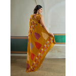 Load image into Gallery viewer, Women's Satin Crepe Printed Saree With Unstitched Blouse 5.5Mtr (Mustard)