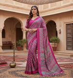 Load image into Gallery viewer, Women's Satin Crepe Printed Saree With Unstitched Blouse 5.5Mtr (Pink)