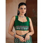 Load image into Gallery viewer, Women's Satin Crepe Printed Saree With Unstitched Blouse 5.5Mtr (Green)