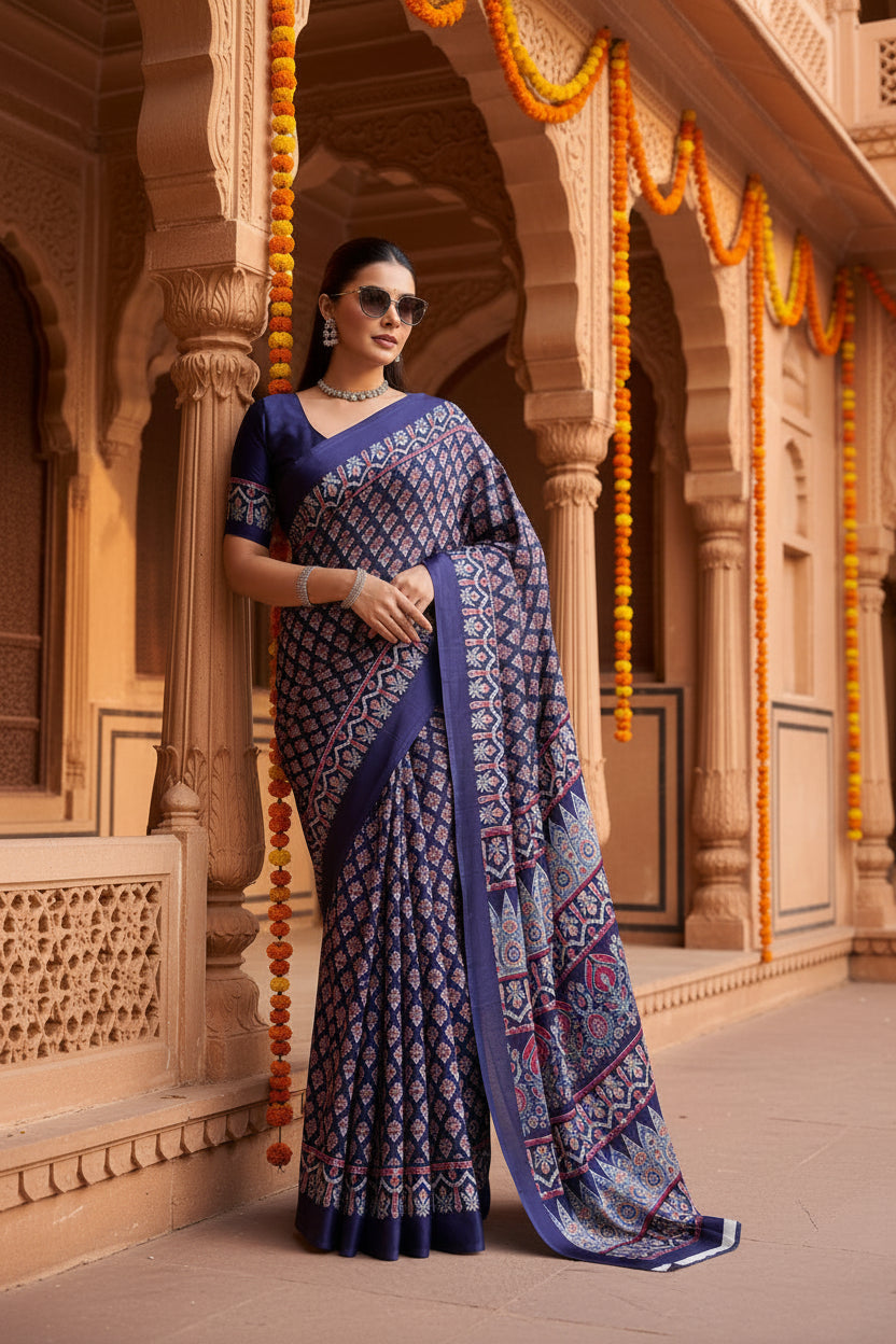 Pid 65070 women s satin crepe printed saree with unstitched blouse 5 5 mtr navy blue 1 1000x1000