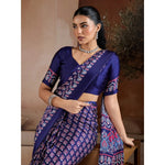 Load image into Gallery viewer, Women's Satin Crepe Printed Saree With Unstitched Blouse 5.5Mtr (Navy Blue)