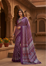 Load image into Gallery viewer, Women's Satin Crepe Printed Saree With Unstitched Blouse 5.5Mtr (Purple)