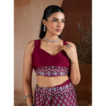 Load image into Gallery viewer, Women's Satin Crepe Printed Saree With Unstitched Blouse 5.5Mtr (Maroon)