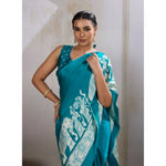 Load image into Gallery viewer, Women's Satin Crepe Printed Saree With Unstitched Blouse 5.5Mtr (Sky Blue)