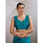 Load image into Gallery viewer, Women's Satin Crepe Printed Saree With Unstitched Blouse 5.5Mtr (Sky Blue)