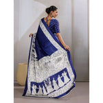 Load image into Gallery viewer, Women's Satin Crepe Printed Saree With Unstitched Blouse 5.5Mtr (Blue)