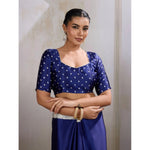 Load image into Gallery viewer, Women's Satin Crepe Printed Saree With Unstitched Blouse 5.5Mtr (Blue)