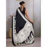 Load image into Gallery viewer, Women's Satin Crepe Printed Saree With Unstitched Blouse 5.5Mtr (Black)