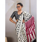 Load image into Gallery viewer, Women's Satin Crepe Printed Saree With Unstitched Blouse 5.5Mtr (White)