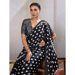 Load image into Gallery viewer, Women's Satin Crepe Printed Saree With Unstitched Blouse 5.5Mtr (Black)