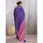 Load image into Gallery viewer, Women's Satin Crepe Printed Saree With Unstitched Blouse 5.5Mtr (Navy Blue)