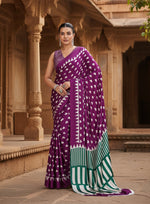 Load image into Gallery viewer, Women's Satin Crepe Printed Saree With Unstitched Blouse 5.5Mtr (Purple)