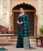 Load image into Gallery viewer, Women's Satin Crepe Printed Saree With Unstitched Blouse 5.5Mtr (Black)