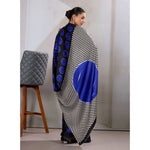 Load image into Gallery viewer, Women's Satin Crepe Printed Saree With Unstitched Blouse 5.5Mtr (Blue)
