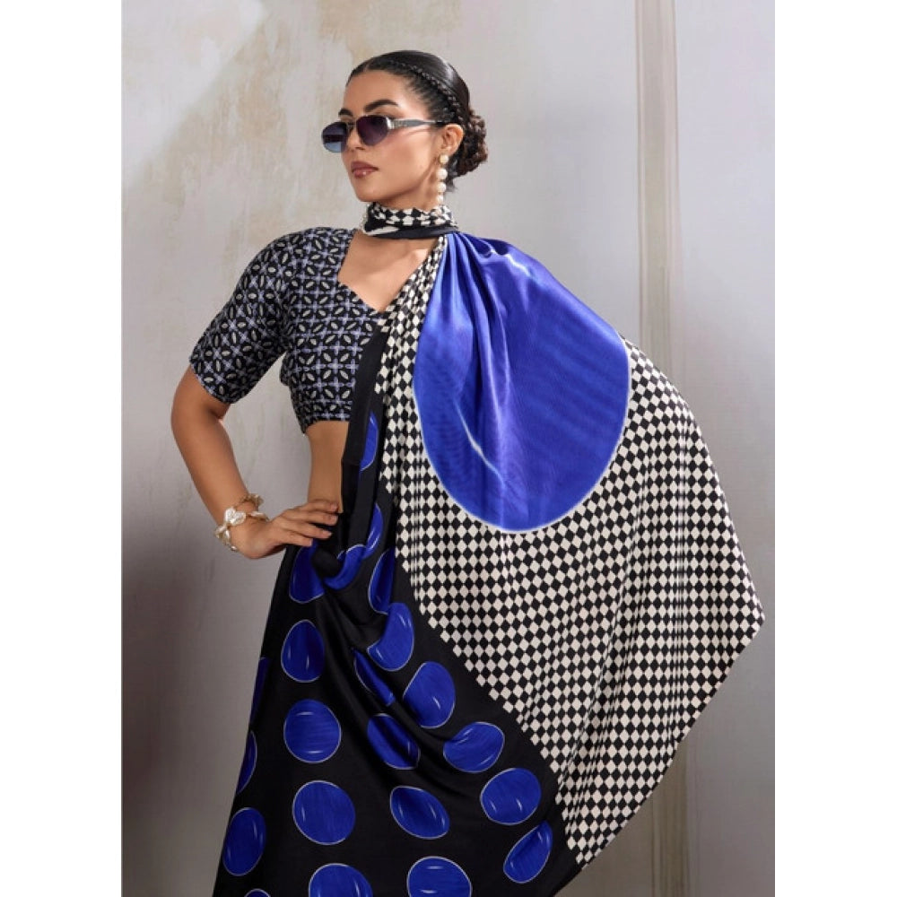 Women's satin crepe printed saree with unstitched blouse 5