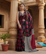 Load image into Gallery viewer, Women's Satin Crepe Printed Saree With Unstitched Blouse 5.5Mtr (Maroon)