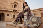 Load image into Gallery viewer, Women's Satin Crepe Printed Saree With Unstitched Blouse 5.5Mtr (Brown)