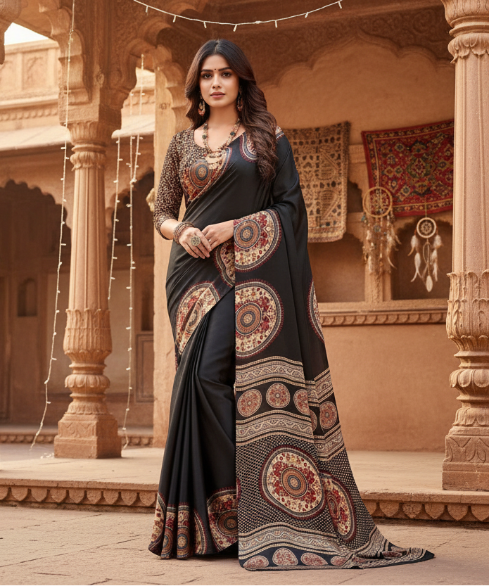 Pid 65095 women s satin crepe printed saree with unstitched blouse 5 5 mtr black 1 1000x1000