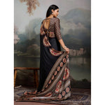 Load image into Gallery viewer, Women's Satin Crepe Printed Saree With Unstitched Blouse 5.5Mtr (Black)