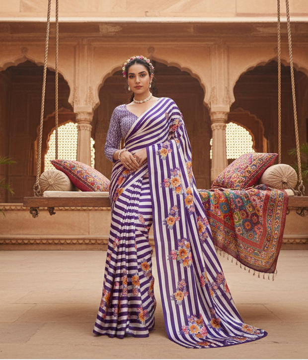 Pid 65099 women s satin crepe printed saree with unstitched blouse 5 5 mtr purple 1 1000x1000