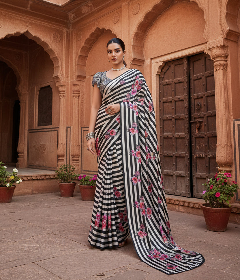 Pid 65101 women s satin crepe printed saree with unstitched blouse 5 5 mtr black 1 1000x1000