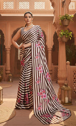 Load image into Gallery viewer, Women's Satin Crepe Printed Saree With Unstitched Blouse 5.5Mtr (Brown)