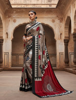 Load image into Gallery viewer, Women's Satin Crepe Printed Saree With Unstitched Blouse 5.5Mtr (Grey)