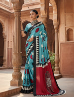 Load image into Gallery viewer, Women's Satin Crepe Printed Saree With Unstitched Blouse 5.5Mtr (Sky Blue)