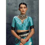 Load image into Gallery viewer, Women's Satin Crepe Printed Saree With Unstitched Blouse 5.5Mtr (Sky Blue)