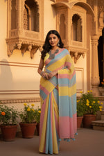 Load image into Gallery viewer, Women's Linen Printed Saree With Unstitched Blouse 5.5Mtr (Multicolor)