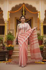 Load image into Gallery viewer, Women's Linen Printed Saree With Unstitched Blouse 5.5Mtr (Multicolor)