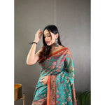 Load image into Gallery viewer, Women's Linen Printed Saree With Unstitched Blouse 5.5Mtr (Olive)