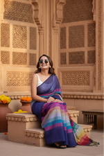 Load image into Gallery viewer, Women's Linen Printed Saree With Unstitched Blouse 5.5Mtr (Navy)