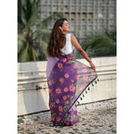 Load image into Gallery viewer, Women's Linen Printed Saree With Unstitched Blouse 5.5Mtr (Purple)