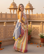 Load image into Gallery viewer, Women's Linen Printed Saree With Unstitched Blouse 5.5Mtr (Yellow)